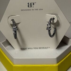 BP Elegant Hematite and Diamond CZHoop Earrings
